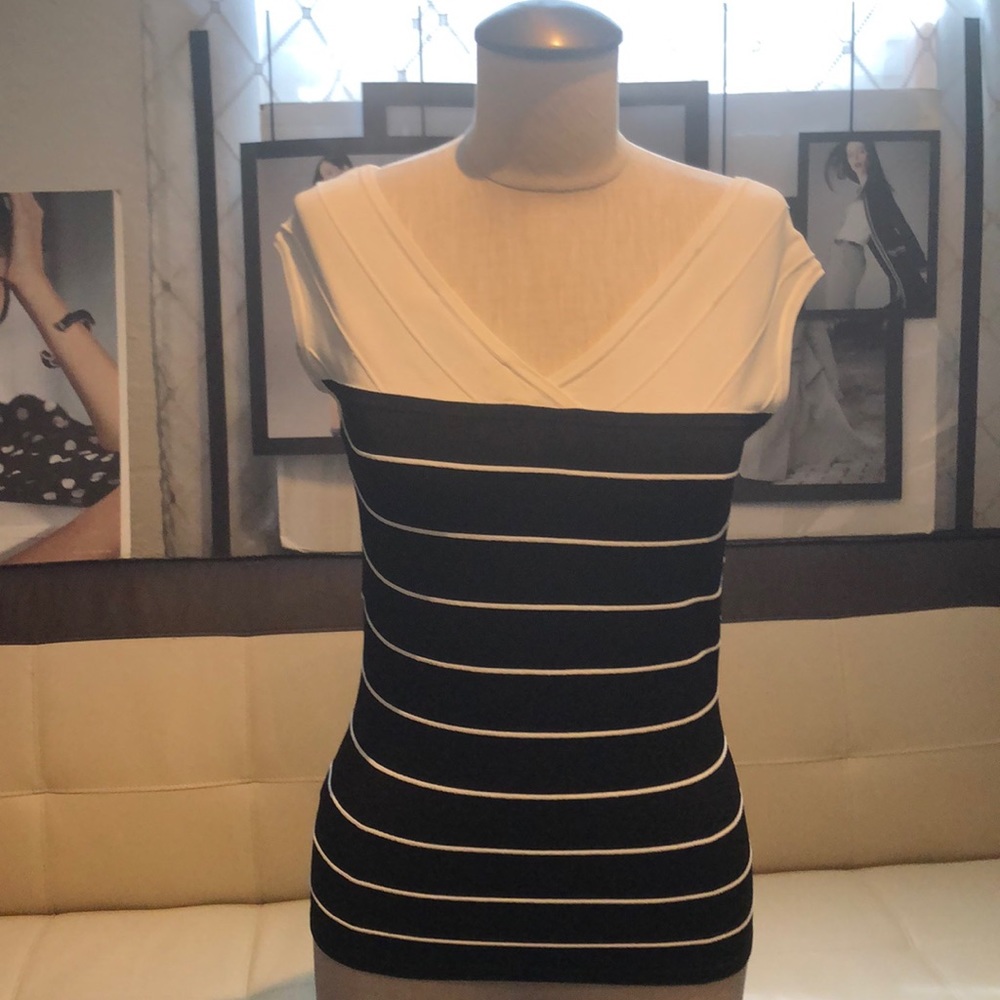 New/Tickets Reversible White/Black Stripe Sweater